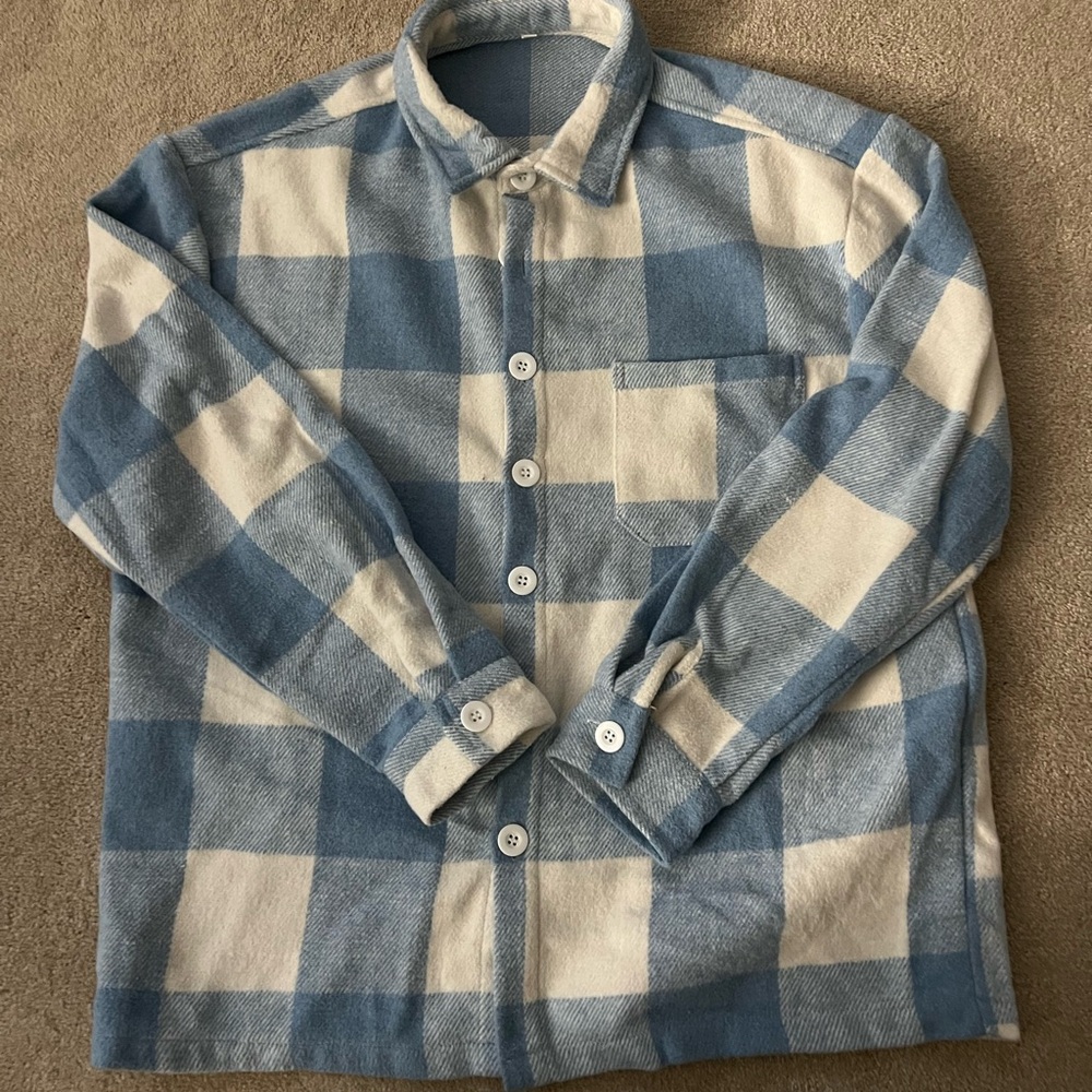 Blue and White Plaid Casual Button Down Shirt